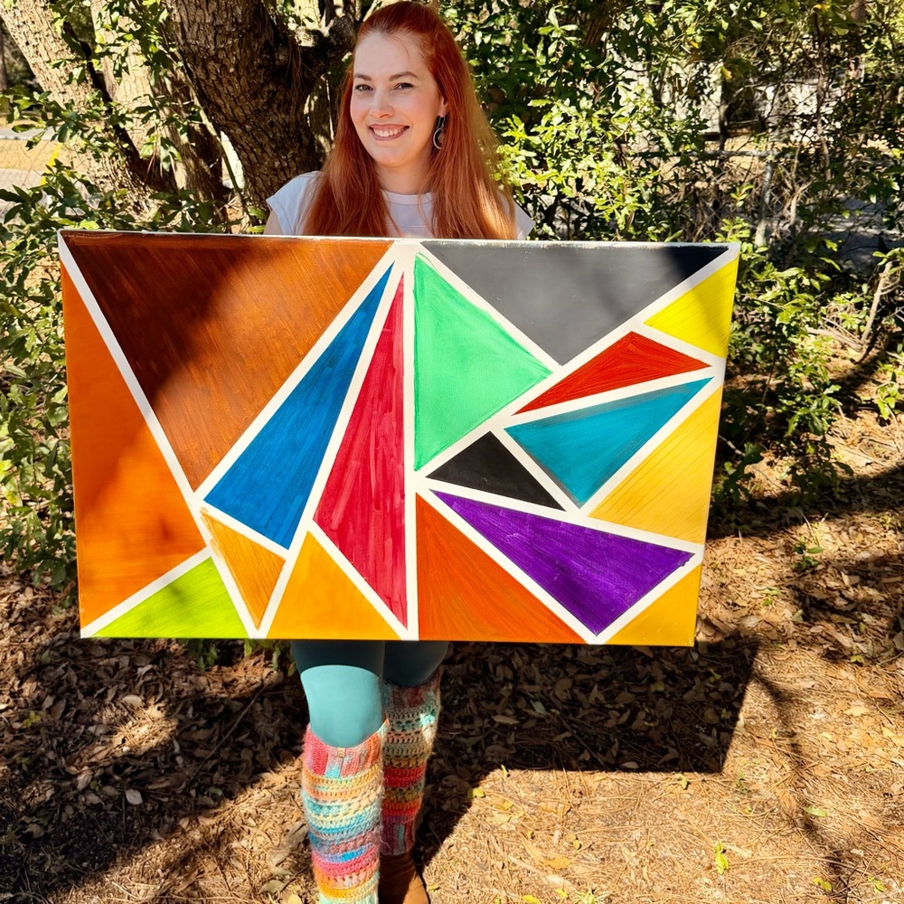 “L’angles” Vibrant Geometric Canvas Art By Nina Juniper 24x36 Sacred Geometry